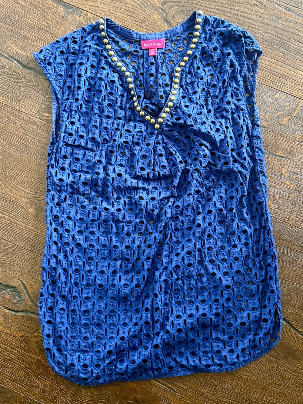 Lilly Pulitzer for Target Royal Blue Eyelet Tunic Cover Up with Gold Studs